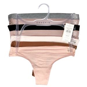 Danskin Stretch Organic Cotton Thong Set of 7 Neutral Nude Basic Colors Sz S NWT